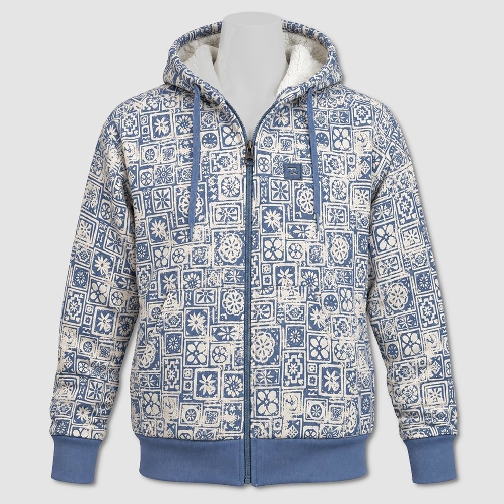Billabong Sherpa Lined Zip Hoodie - NWT Womens XL Blue / Off White - #49935-CL3